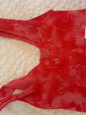 Bombshell Sportswear Red Tie-Dye Ribbed Snap-Front Tank